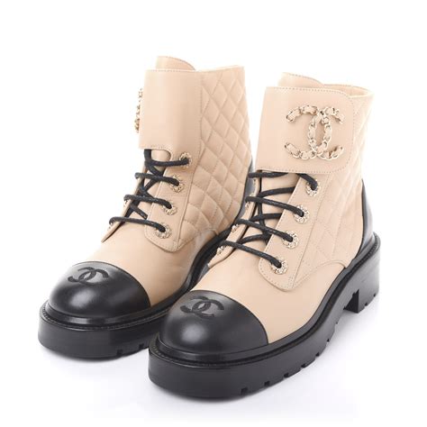 chanel lace up boots beige|chanel quilted combat boots.